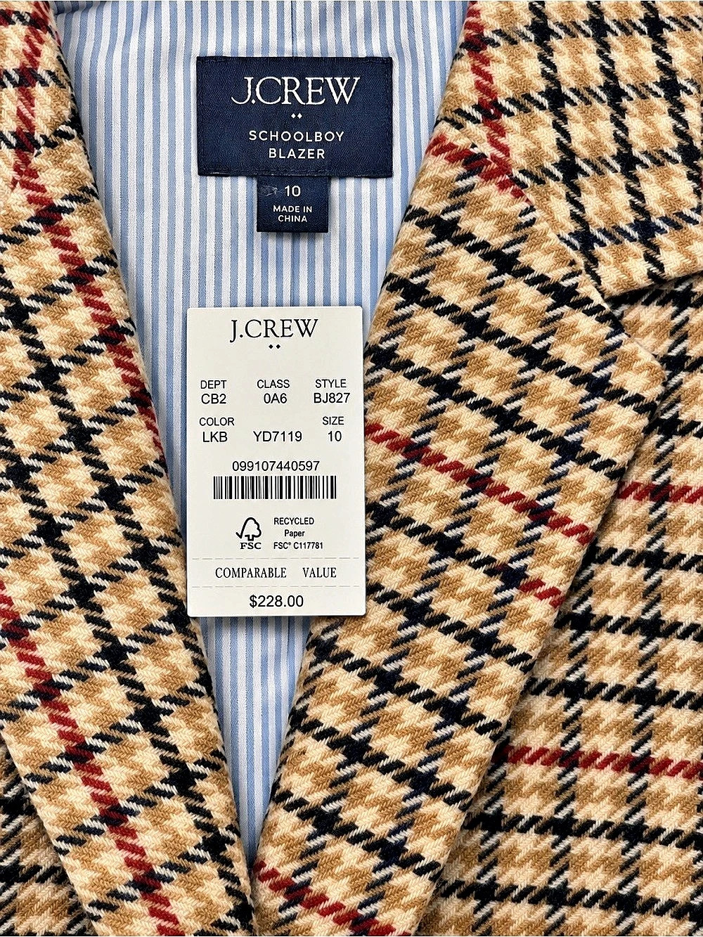 J.Crew Schoolboy Blazer in Plaid Wool Blend Plaid Brown & Black Size 10 - Picture 2 of 4